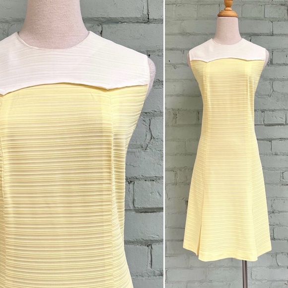 Vintage Dresses & Skirts - Vintage 60s Sleeveless Yellow Dress with White Yoke Collar